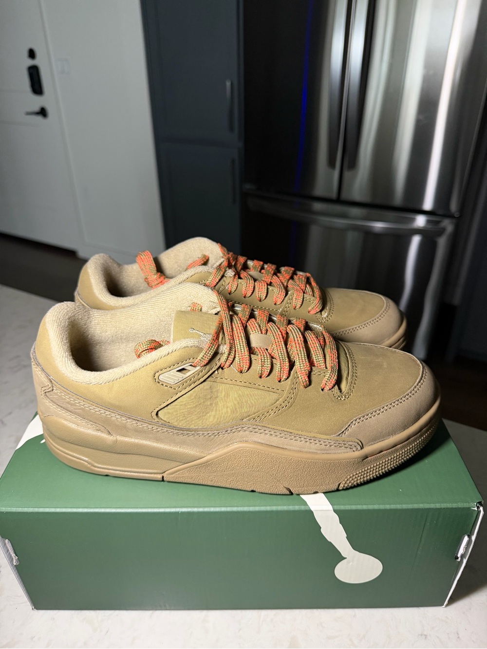 Jordan Flight Court Tan Sneakers with Orange Accent Laces